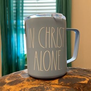 NWT Rae Dunn Light Blue Insulated Stainless Steel Mug Reading: In Christ Alone